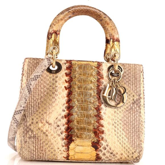 Dior | Bags | Christian Dior Lady Dior Bag Python Medium Gold Neutral ...